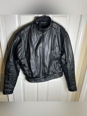Vintage Black Wilda Leather Bomber Motorcycle Jacket Size Large